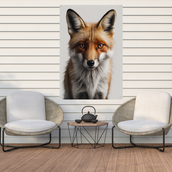 Intens Blikkende Vos in Gedetailleerd Portret tuinposter