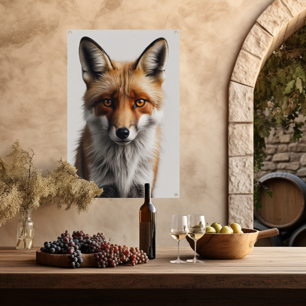 Intens Blikkende Vos in Gedetailleerd Portret tuinposter
