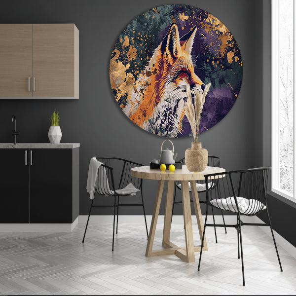 Schilderij van een vos met abstracte details aluminium muurcirkel