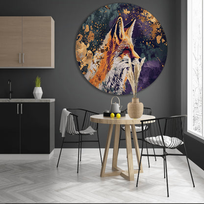Schilderij van een vos met abstracte details aluminium muurcirkel