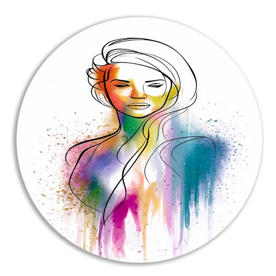 Abstract Kleurrijk Portret van een Vrouw aluminium muurcirkel