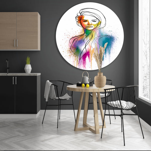 Abstract Kleurrijk Portret van een Vrouw forex muurcirkel