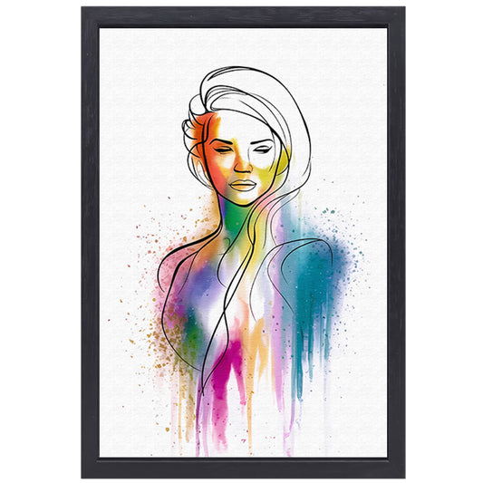 Abstract Kleurrijk Portret van een Vrouw canvas met baklijst