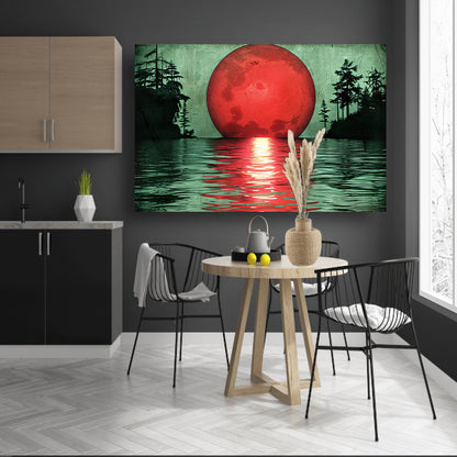 Rode zonsondergang boven serene wateren canvas met baklijst