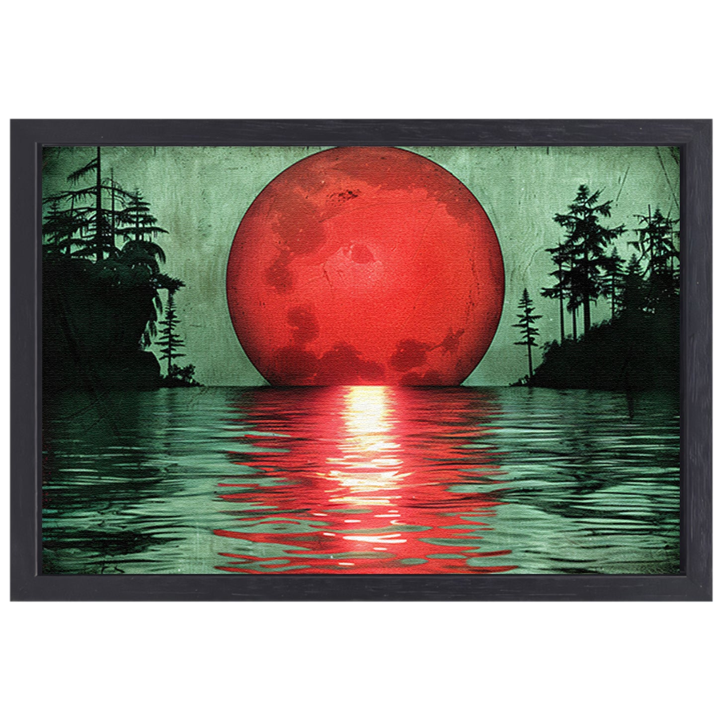 Rode zonsondergang boven serene wateren canvas met baklijst