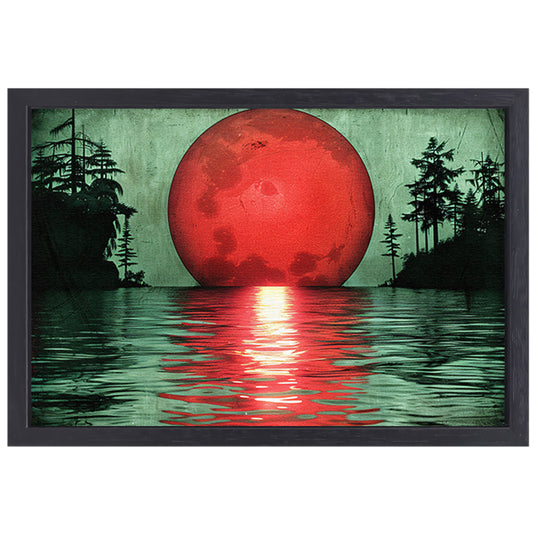 Rode zonsondergang boven serene wateren canvas met baklijst