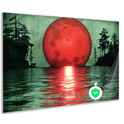 Rode zonsondergang boven serene wateren poster