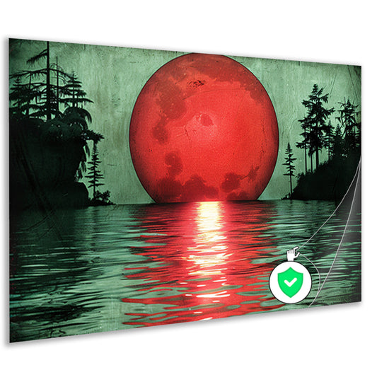 Rode zonsondergang boven serene wateren poster