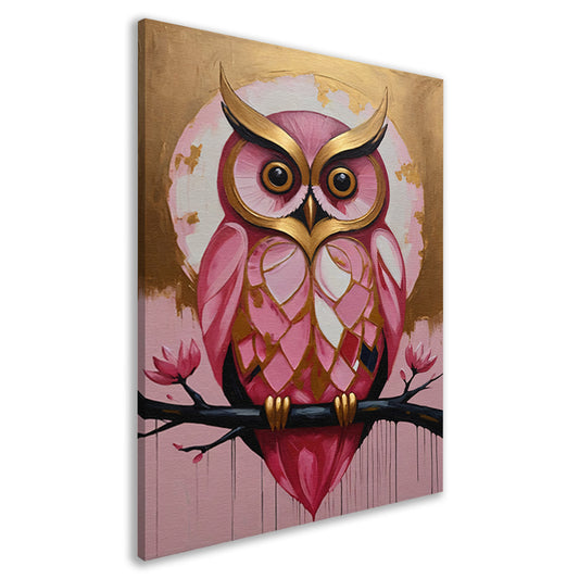 Uil met Gouden Achtergrond en Roze Veren canvas