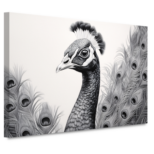 Zwart-witte pauw tekening canvas
