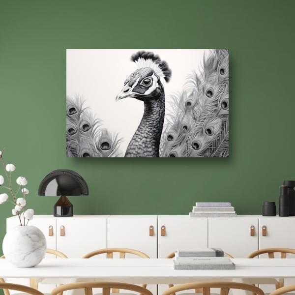 Zwart-witte pauw tekening canvas