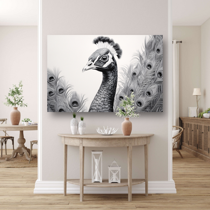 Zwart-witte pauw tekening canvas