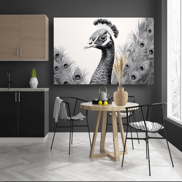 Zwart-witte pauw tekening canvas