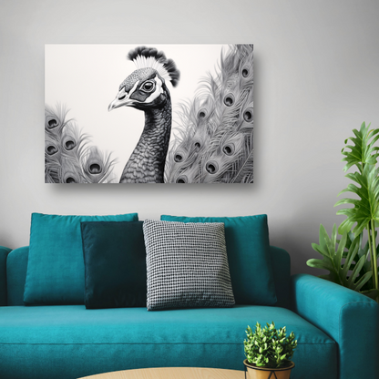 Zwart-witte pauw tekening canvas