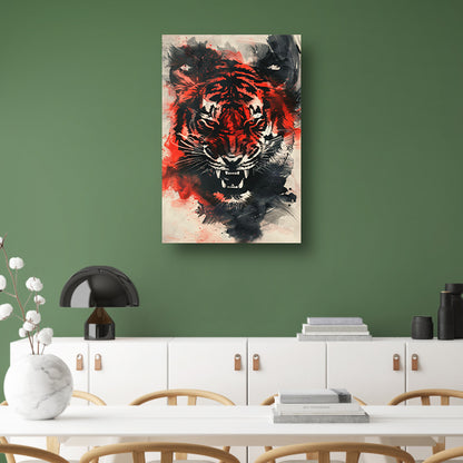 Dynamische abstracte tijger schilderij met felle kleuren poster