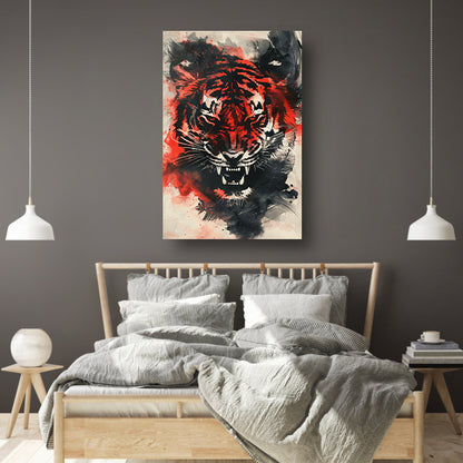 Dynamische abstracte tijger schilderij met felle kleuren poster