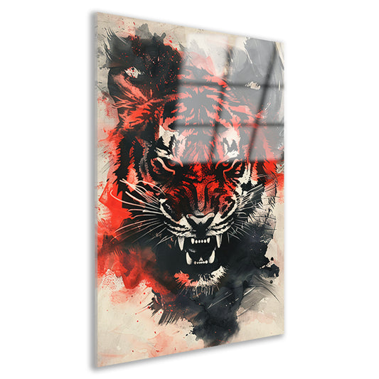 Dynamische abstracte tijger schilderij met felle kleuren acrylglas