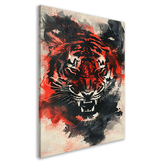 Dynamische abstracte tijger schilderij met felle kleuren canvas