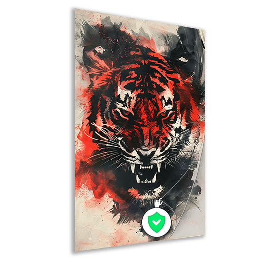 Dynamische abstracte tijger schilderij met felle kleuren poster