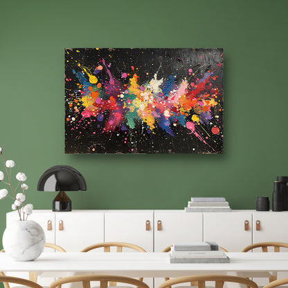 Abstract Verfexplosie op Zwart canvas met baklijst