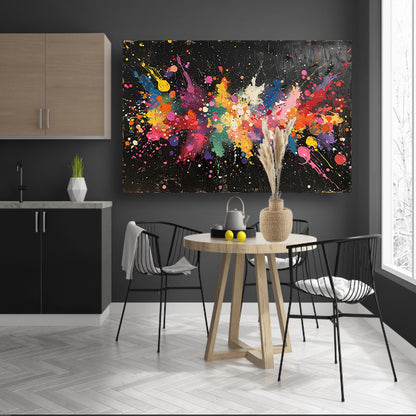 Abstract Verfexplosie op Zwart canvas met baklijst