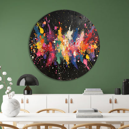 Abstract Verfexplosie op Zwart aluminium muurcirkel