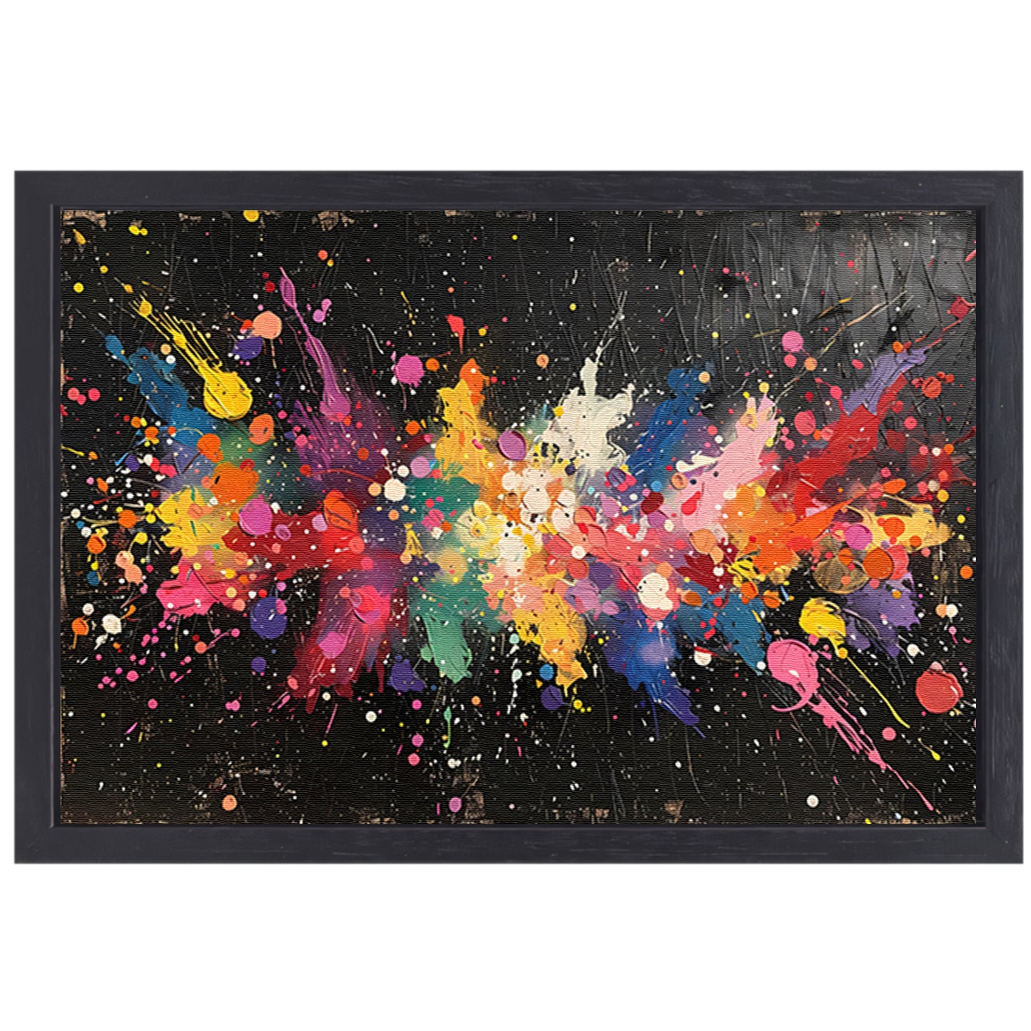 Abstract Verfexplosie op Zwart canvas met baklijst