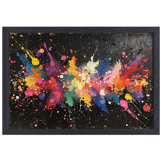 Abstract Verfexplosie op Zwart canvas met baklijst