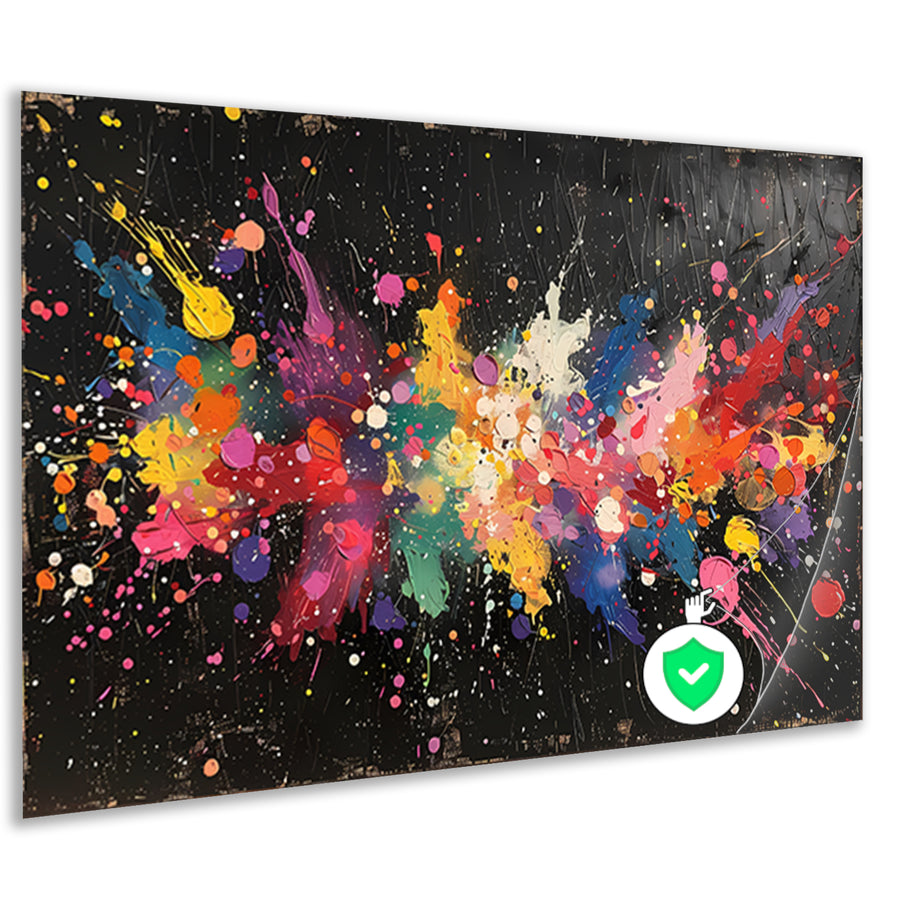 Abstract Verfexplosie op Zwart poster