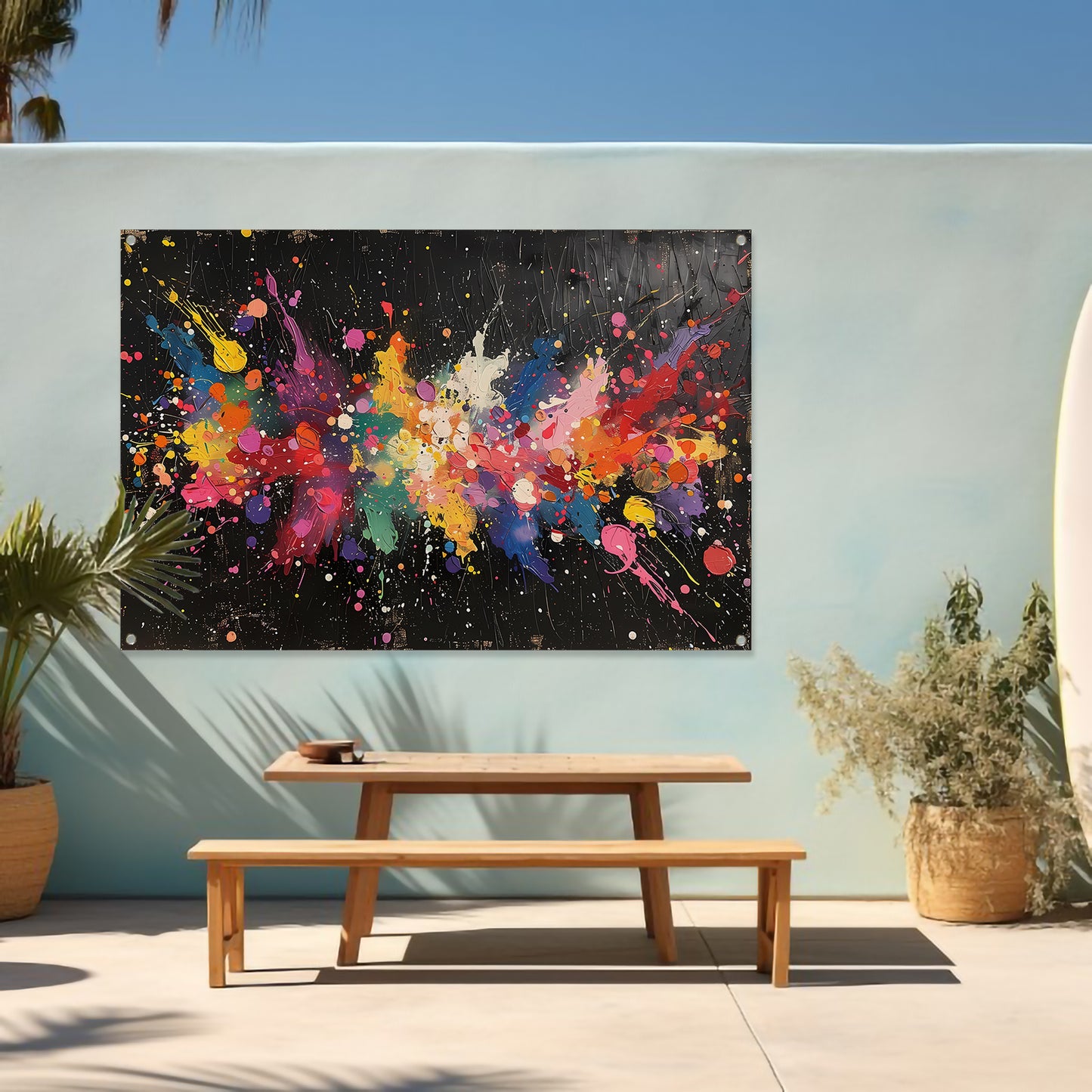 Abstract Verfexplosie op Zwart tuinposter