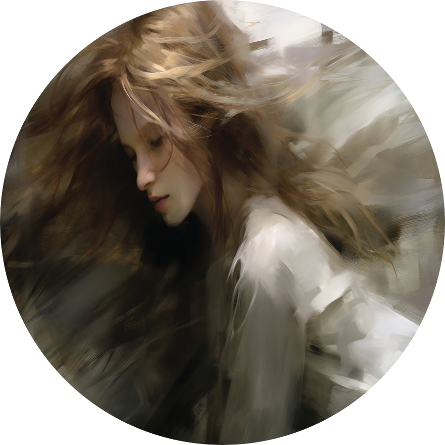 Vrouw in Beweging Bruin Beige aluminium muurcirkel