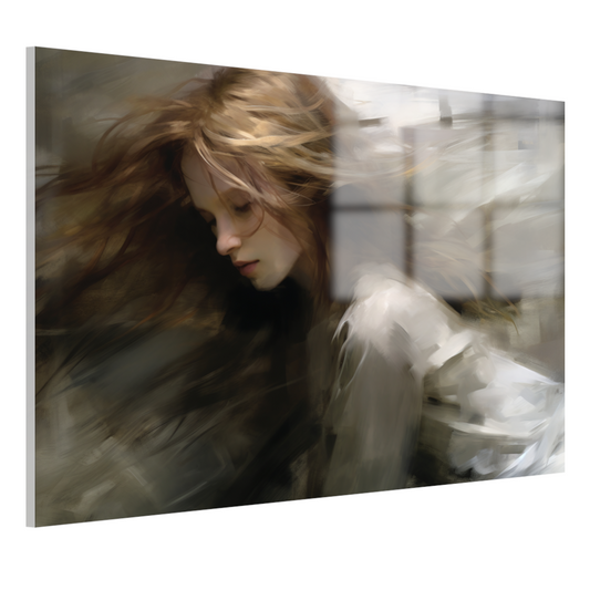 Vrouw in Beweging Bruin Beige acrylglas