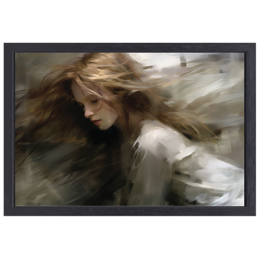 Vrouw in Beweging Bruin Beige canvas met baklijst