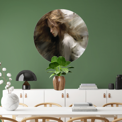 Vrouw in Beweging Bruin Beige aluminium muurcirkel