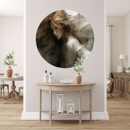 Vrouw in Beweging Bruin Beige aluminium muurcirkel