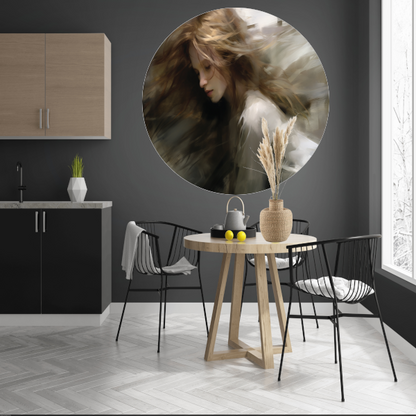 Vrouw in Beweging Bruin Beige aluminium muurcirkel