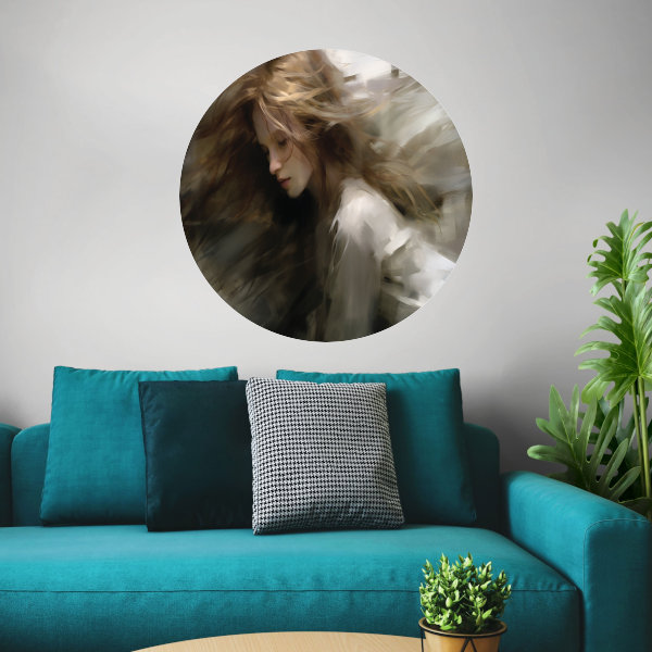 Vrouw in Beweging Bruin Beige aluminium muurcirkel