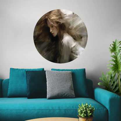 Vrouw in Beweging Bruin Beige aluminium muurcirkel