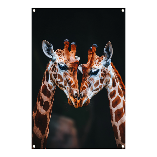Twee giraffen met donkere achtergrond tuinposter