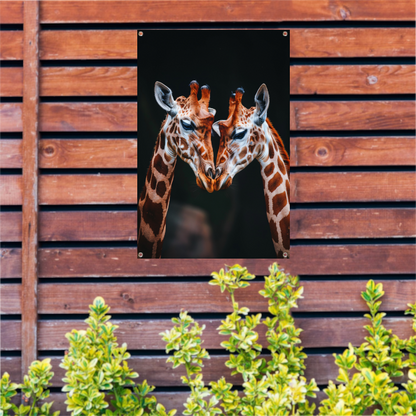 Twee giraffen met donkere achtergrond tuinposter
