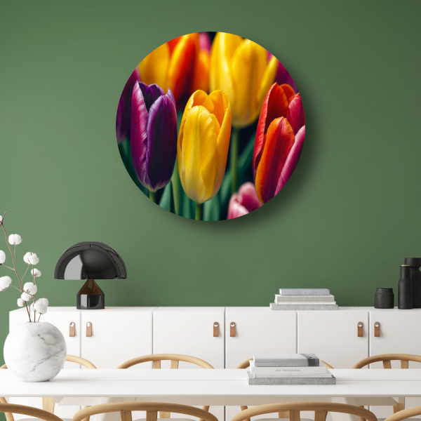 Vernieuwende Lente met Kleurrijke Tulpen aluminium muurcirkel
