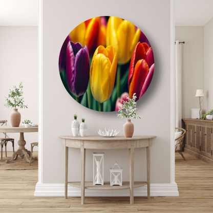 Vernieuwende Lente met Kleurrijke Tulpen aluminium muurcirkel