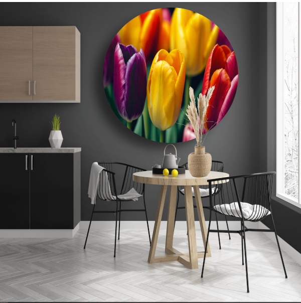 Vernieuwende Lente met Kleurrijke Tulpen aluminium muurcirkel