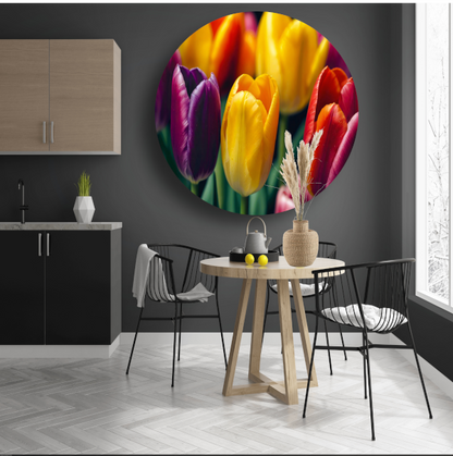Vernieuwende Lente met Kleurrijke Tulpen aluminium muurcirkel