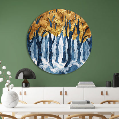 Surrealistisch bos met gouden bomen en water forex muurcirkel