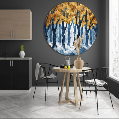 Surrealistisch bos met gouden bomen en water forex muurcirkel