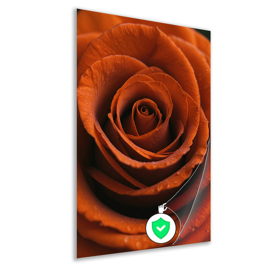 Oranje roos met dauwdruppels close-up poster
