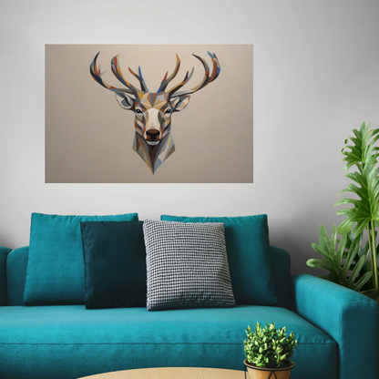 Geometrisch Minimalistisch Portret van een Hert canvas met baklijst