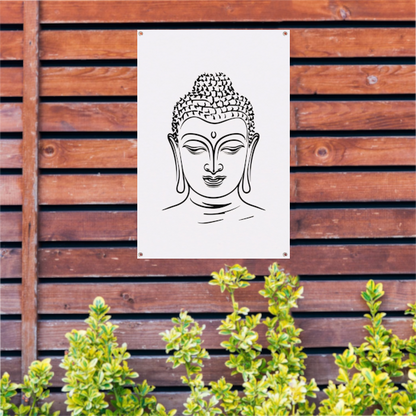 Minimalistische Lijnkunst van Boeddhas Gezicht tuinposter