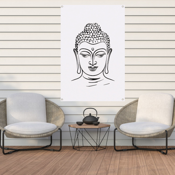 Minimalistische Lijnkunst van Boeddhas Gezicht tuinposter